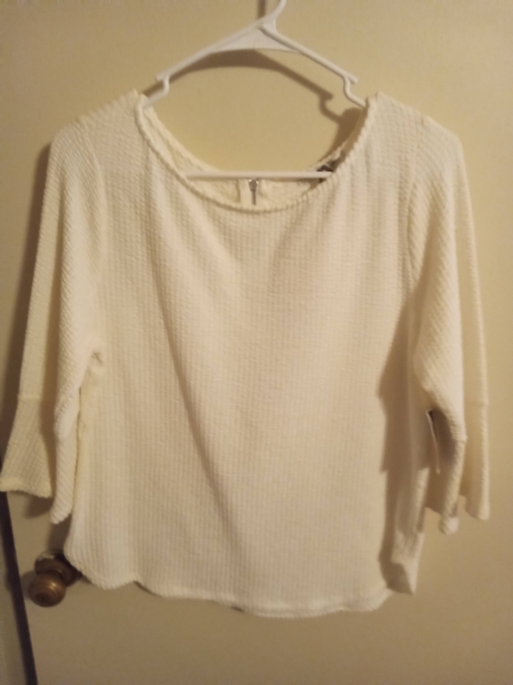 Green Envelope Cream Waffle-Knit Scoop Neck Top